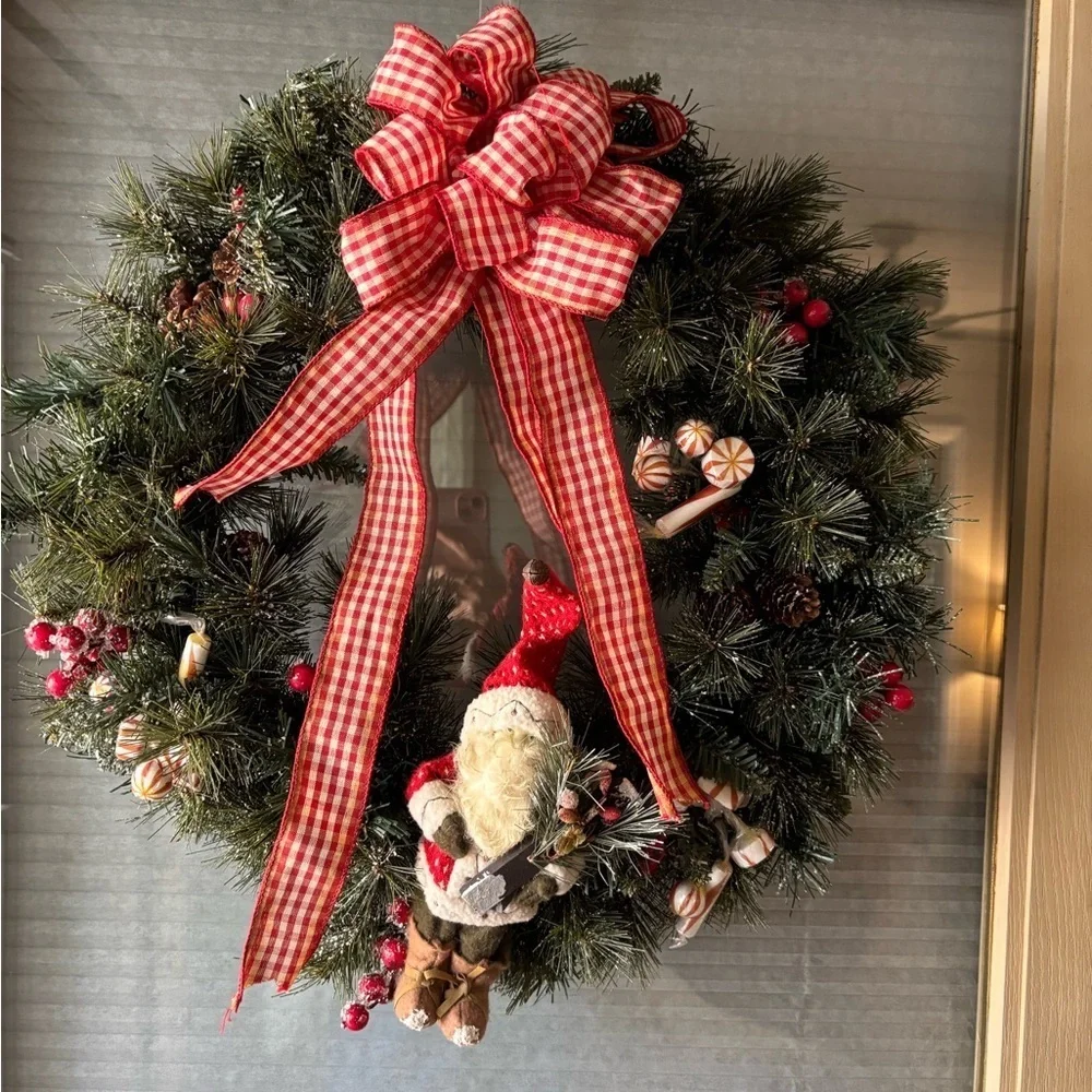 Festive Rustic Farmhouse Holiday Wreath with Red Accents
